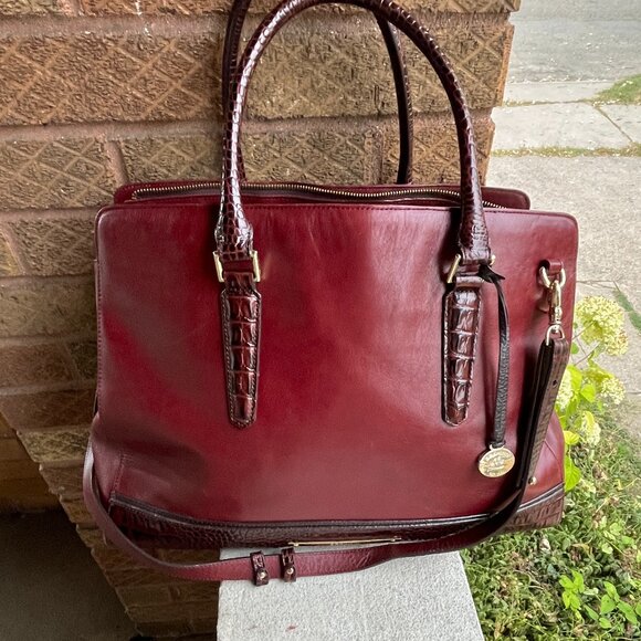BRAHMIN Large Duxbury Tuscan Cranberry Moc Croc Laptop iPad Shoulder Bag Satchel - Picture 1 of 11